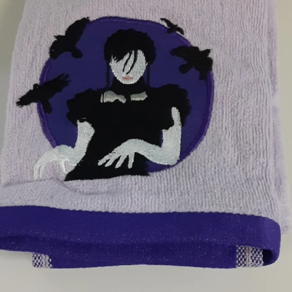 Hamper and Hand Towels, Pale Purple with Appliques of Wednesday, Spooky!